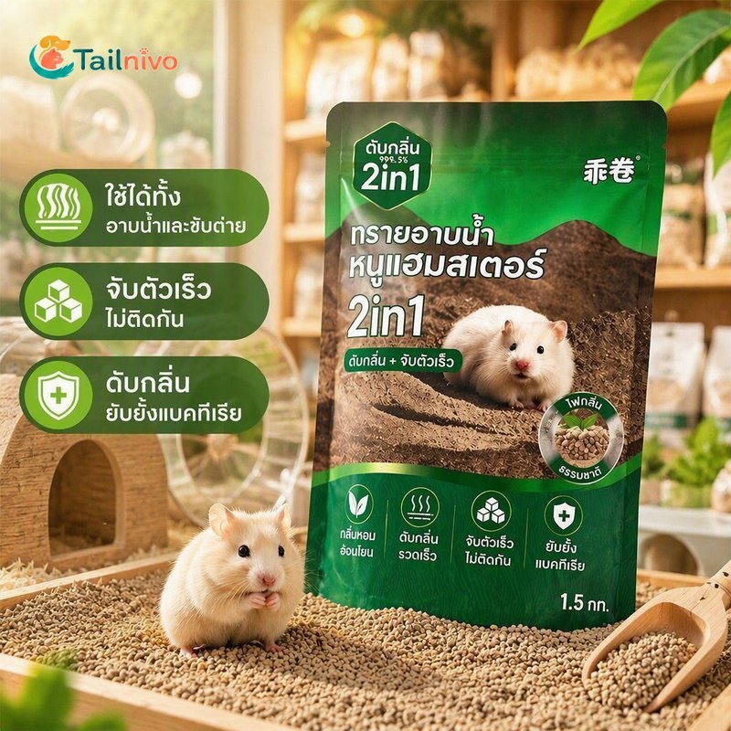 ทรายอาบน้ําหนูแฮมสเตอร์ 2in1 ครอกห้องน้ํากําจัดกลิ่นฝุ่นต่ําจับตัวเป็นก้อนดูดซับนุ่ม 900g