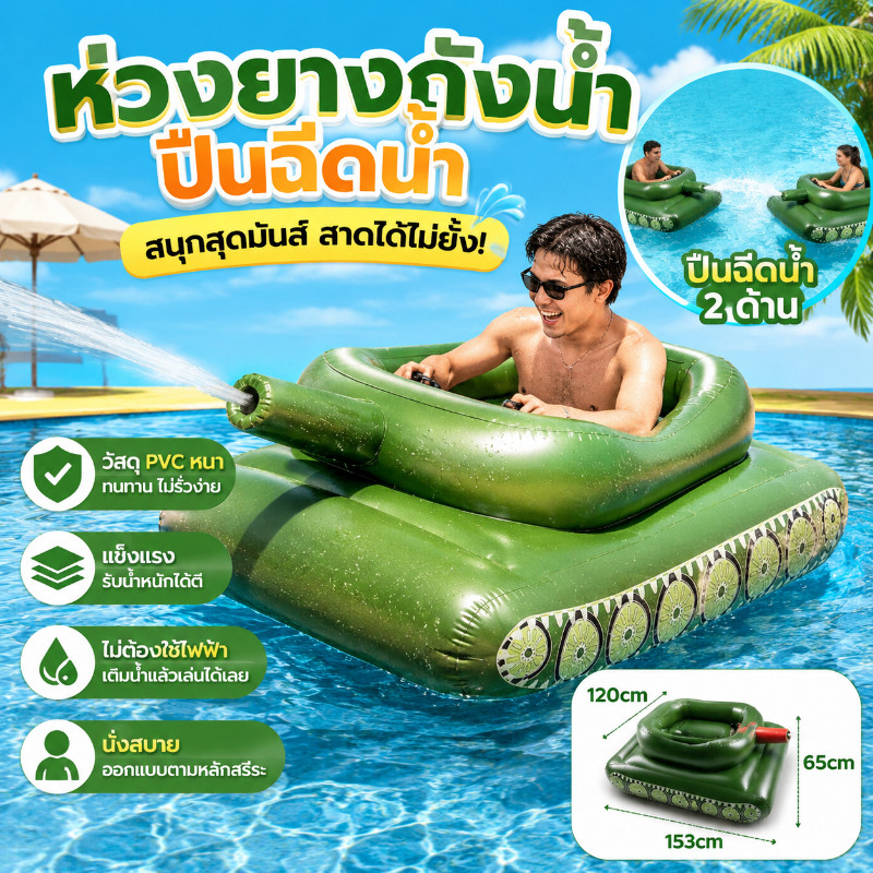 COD ห่วงยางแฟนซีเป่าลมไซซ์ใหญ่ 160/110cm พร้อมปืนฉีดน้ำ กันน้ำดี ไม่รั่ว วัสดุ PVC หนาทน เล่นได้ทั้งเด็กและผู้ใหญ่