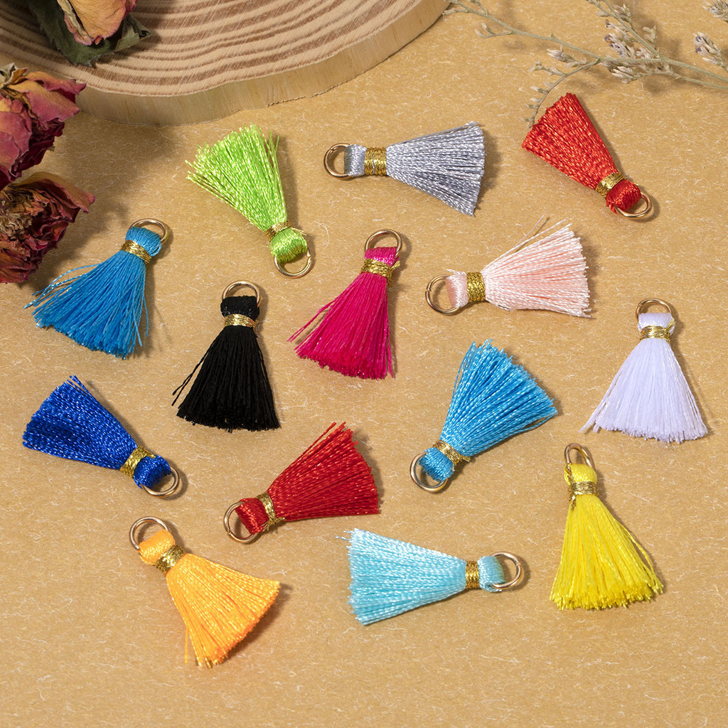 START-UP 15 ชิ้น 2 ซม. หลายสีขนาดเล็กพู่ผ้าไหมห่อด้วยด้ายทอง diy ต่างหูจี้ทำเครื่องประดับ