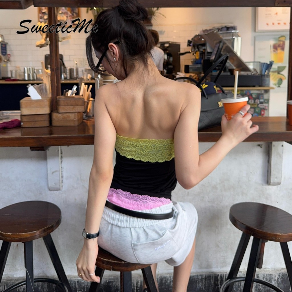 SweeticMe ผู้หญิง 2026 ใหม่แฟชั่นลูกไม้ Splicing Contrast สี Tube Tops — صورة 4