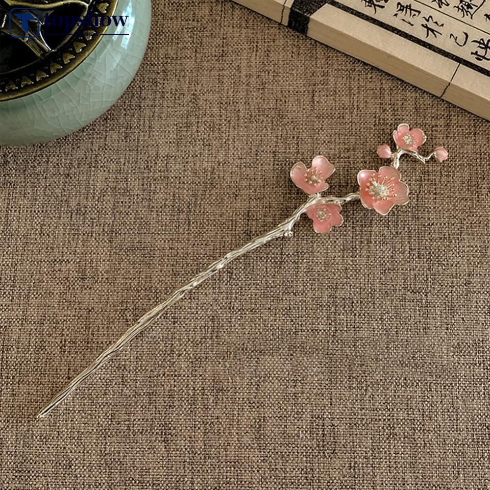 TOPSHOW Vintage หยดน้ํามัน Plum Blossom Hair Stick เครื่องประดับหรูหราผู้หญิง Hanfu Cheongsam ทุกวัน