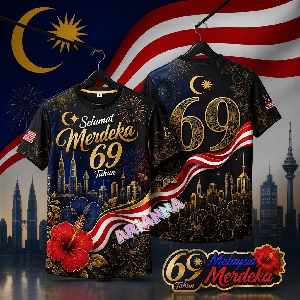 2026 69th Independence Day T เสื้อระเหิดแห้งเร็ว Jersey ขนาดใหญ่ Streetwear 69th Baju Merdeka เสื้อย