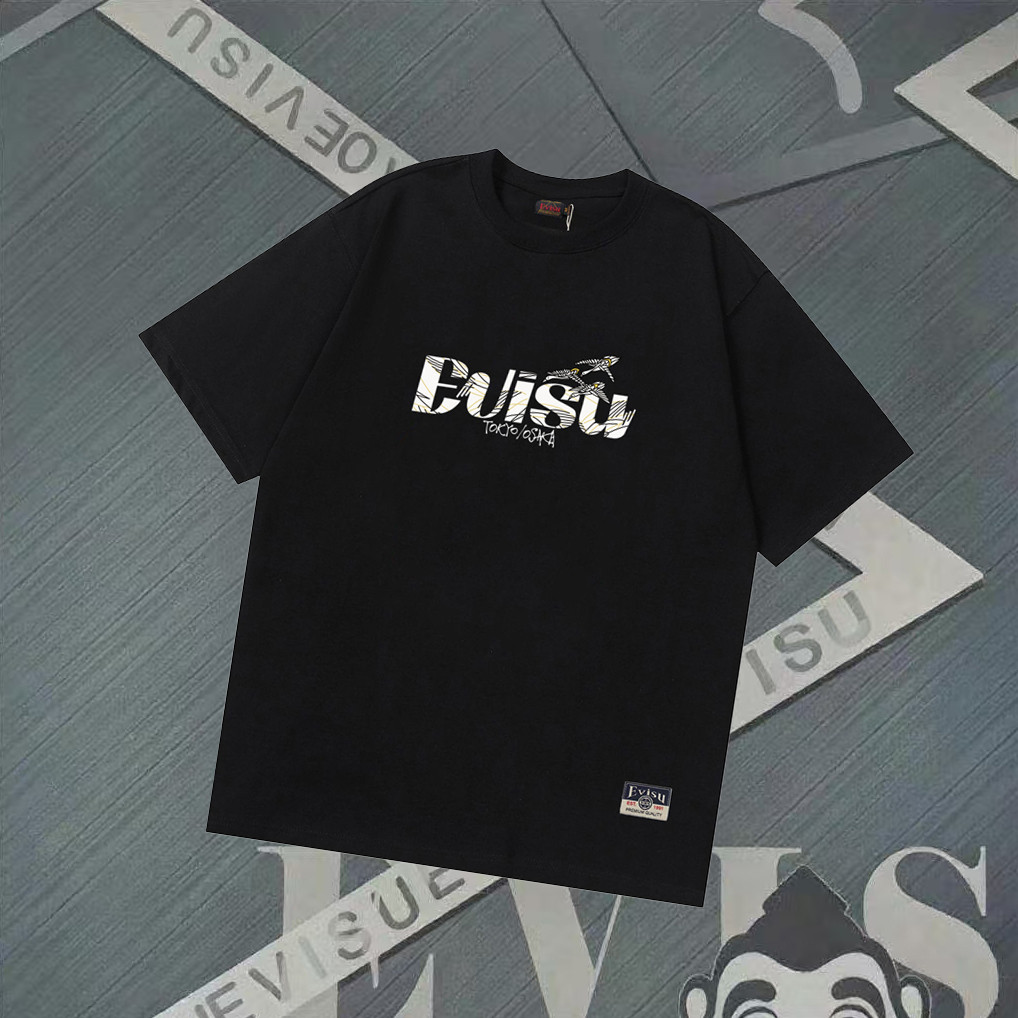 EVISU/Fushen/2026 เสื้อยืดแขนสั้นคอกลมสไตล์คู่ผู้ชายพิมพ์โลโก้ Breathable Light กีฬา Basic หนา Impervious Counter Synchronization สีผ้าฝ้ายแท้ 2026 ต้นฤดูใบไม้ผลิสไตล์ใหม่ VN6V