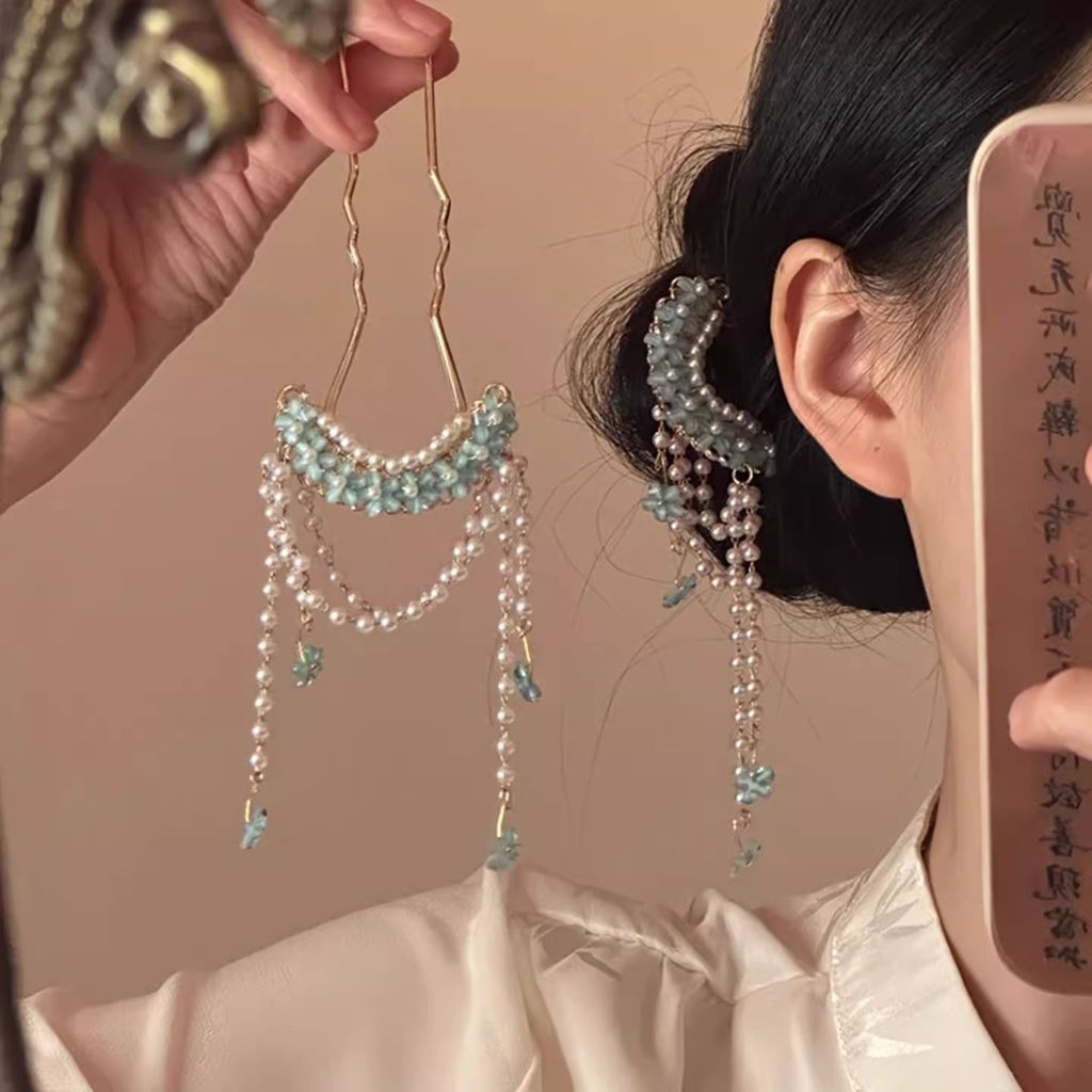 Jacarandada ~ Retro ดอกไม้สีฟ้าพู่ Hairpin โบราณ Hanfu พู่ Headdress อุปกรณ์เสริม u-รูป Hairpin Hair