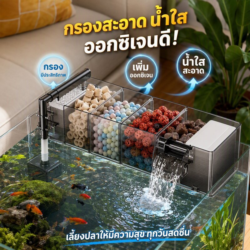 กรองน้ำตู้ปลา แบบแขวน 3in1 อัพเกรด 5 กริด เงียบ ประหยัดไฟ น้ำตก เพิ่มออกซิเจน