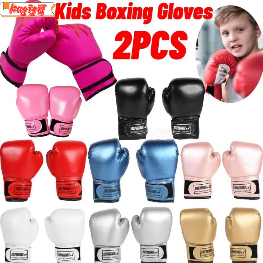 KUGIGIEI นวมชกมวยเด็ก 2 ชิ้น, ถุงมือ MMA หนัง PU คุณภาพสูง, เหมาะสําหรับเด็กฝึกซ้อมชกมวย/คิกบ็อกซิ่ง