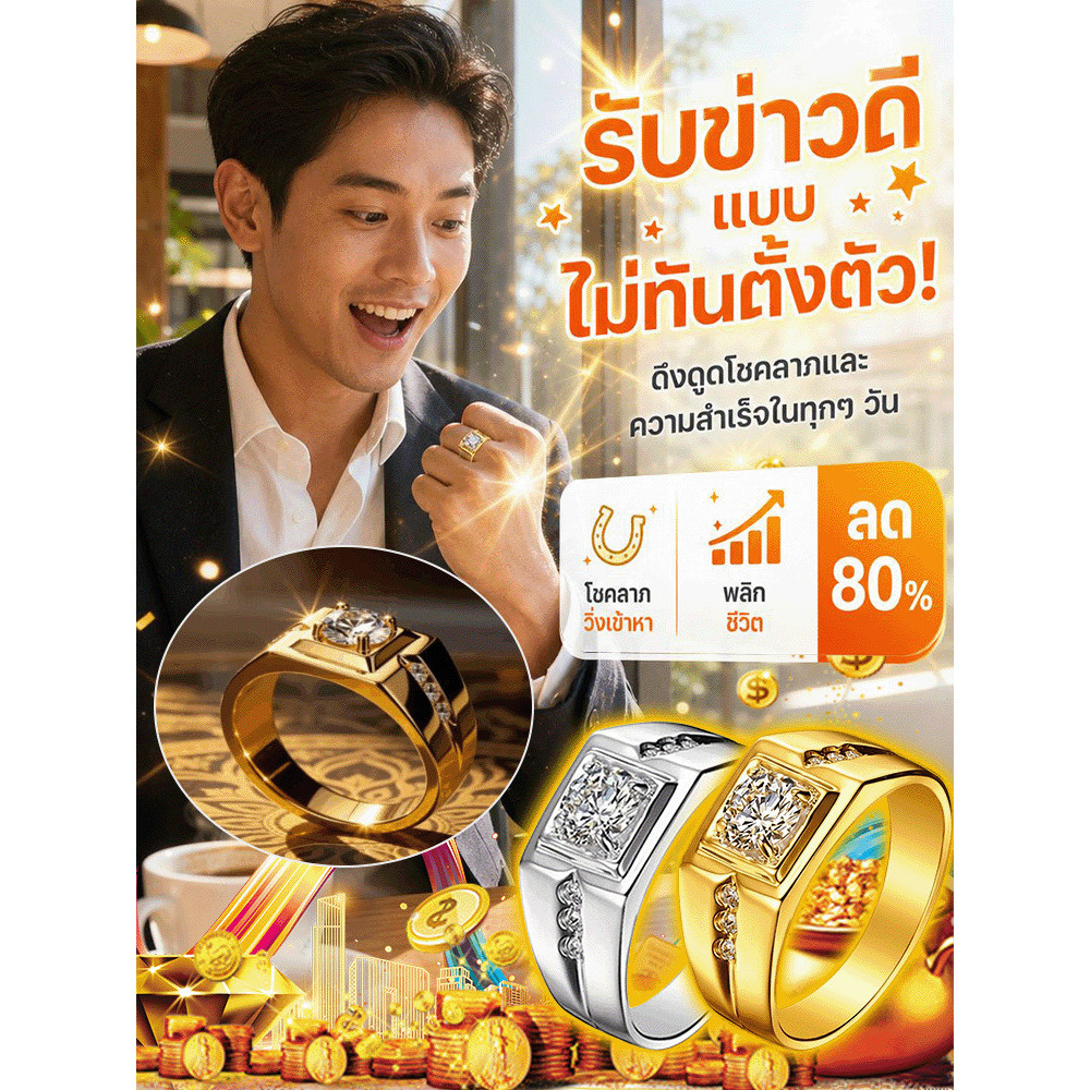 พร้อมส่ง แหวนเสริมดวง เปิดโชค เรียกทรัพย์ สีทอง วัสดุคุณภาพสูง ปรับขนาดได้ ใส่สบาย เหมาะสำหรับทุกโอกาส ของแท้ ส่งตรงจากไทย