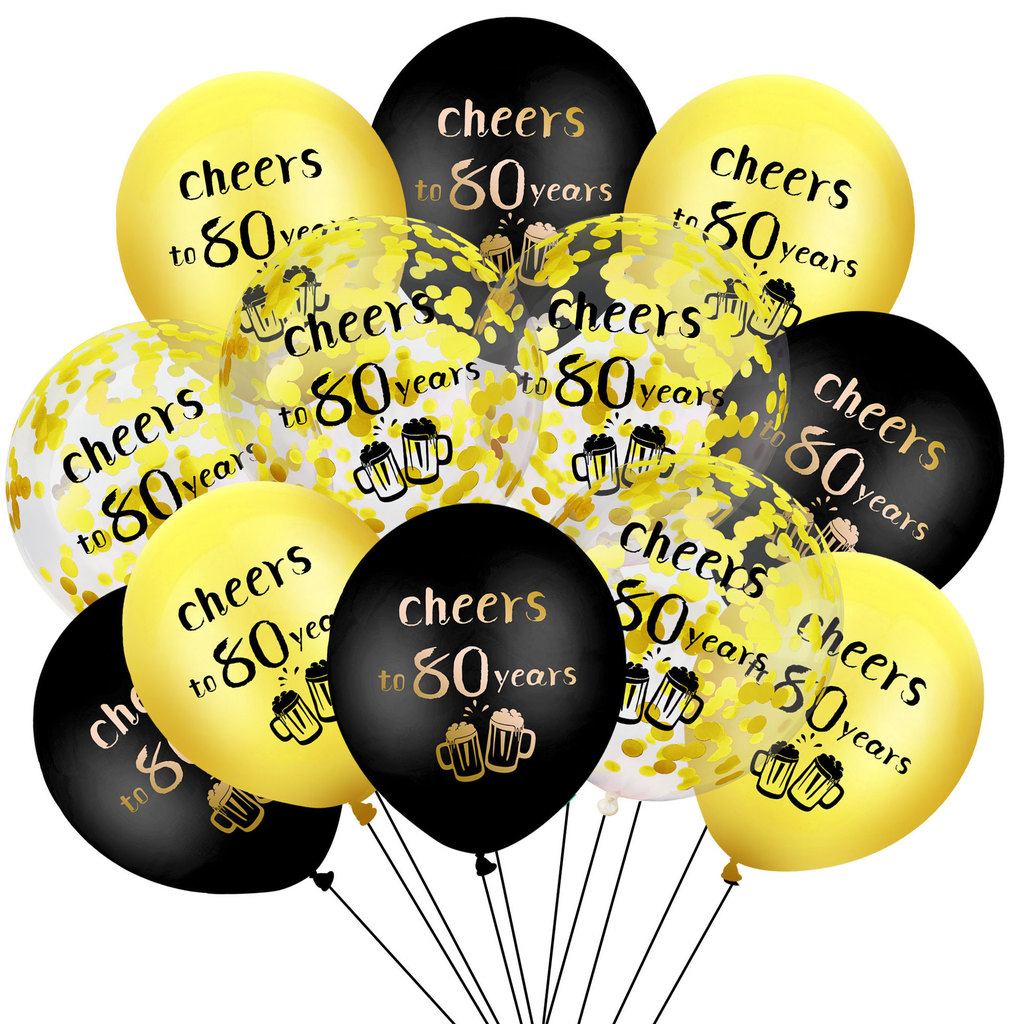 15 ชิ้นสีดําทอง Glitter Cheers 80th Birthday Balloon Set – สําหรับ 16 18 21 30 40 50 60 70 80 90 Bir