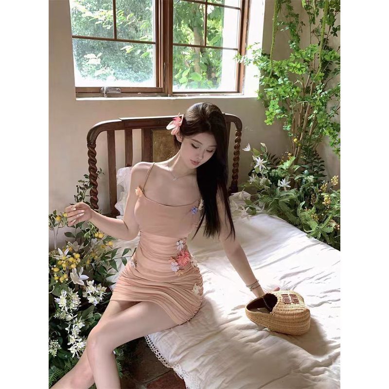 纯欲风感辣妹穿搭网纱修身包臀连衣裙漂亮独特绝美超仙女吊带裙260807 Purely alluring hot girl outfit: mesh slim-fit bodycon dress, be