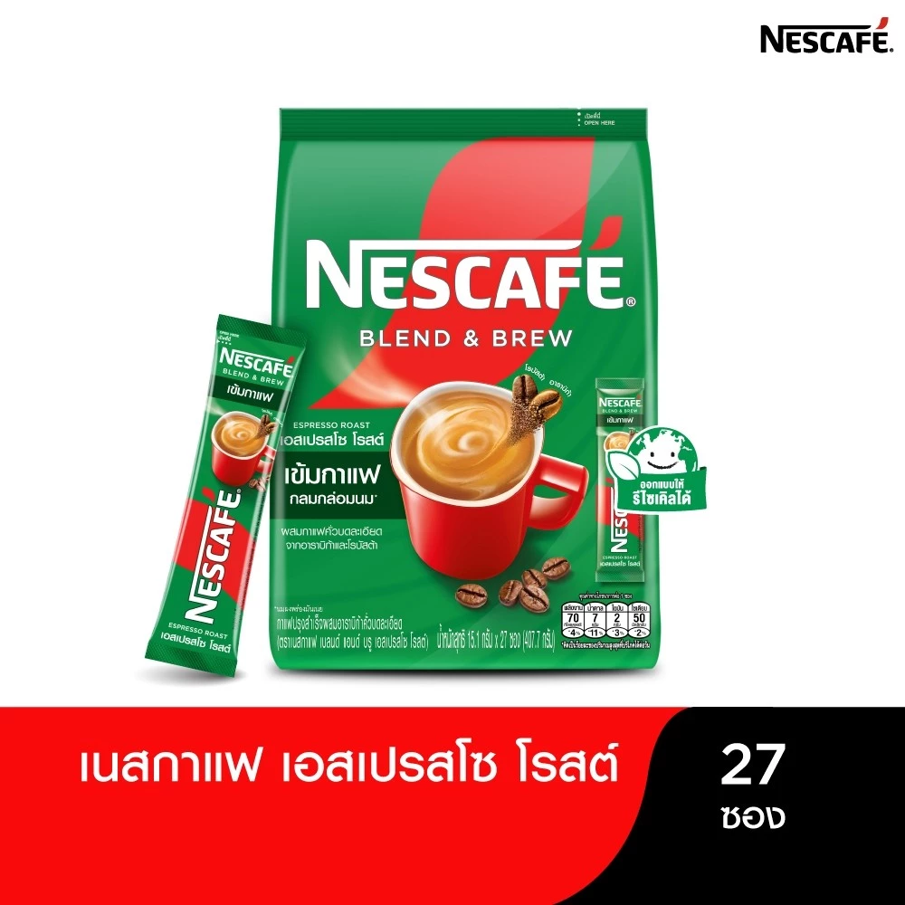 NESCAFÉ Blend & Brew Instant Coffee 3in1 เนสกาแฟ เบลนด์ แอนด์ บรู กาแฟปรุงสำเร็จ 3อิน1 แบบถุง 27 ซอง NESCAFE