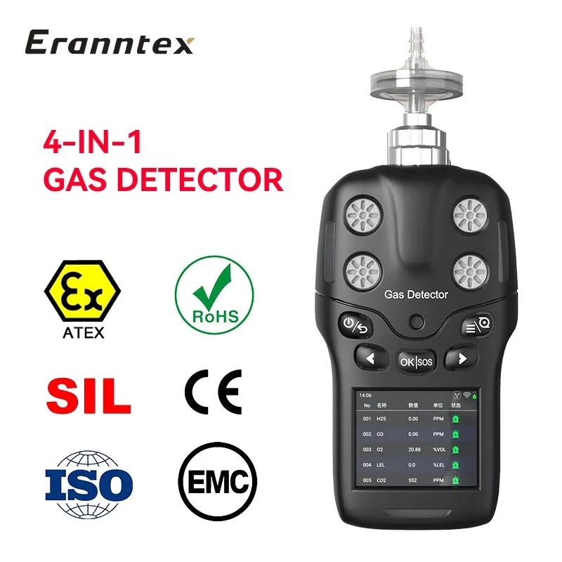 V3IQ CE ATEX Certified แบบพกพา 4 In1 เครื่องตรวจจับก๊าซสําหรับ O2 H2S CO LEL แหล่งโรงงานสําหรับ Conf