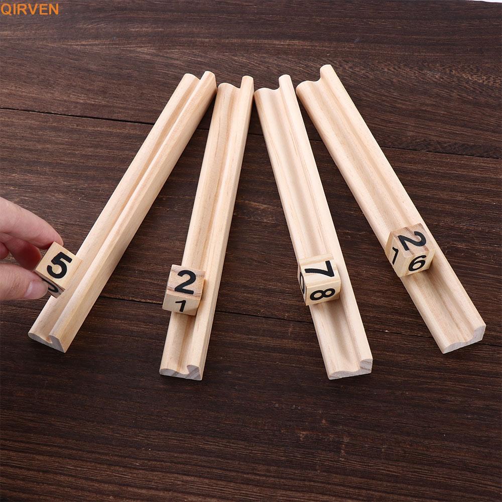 QIRVEN Domino Holders Adult Wooden 4 Racks Domino Games Chickenfoot Domino Trays Holders