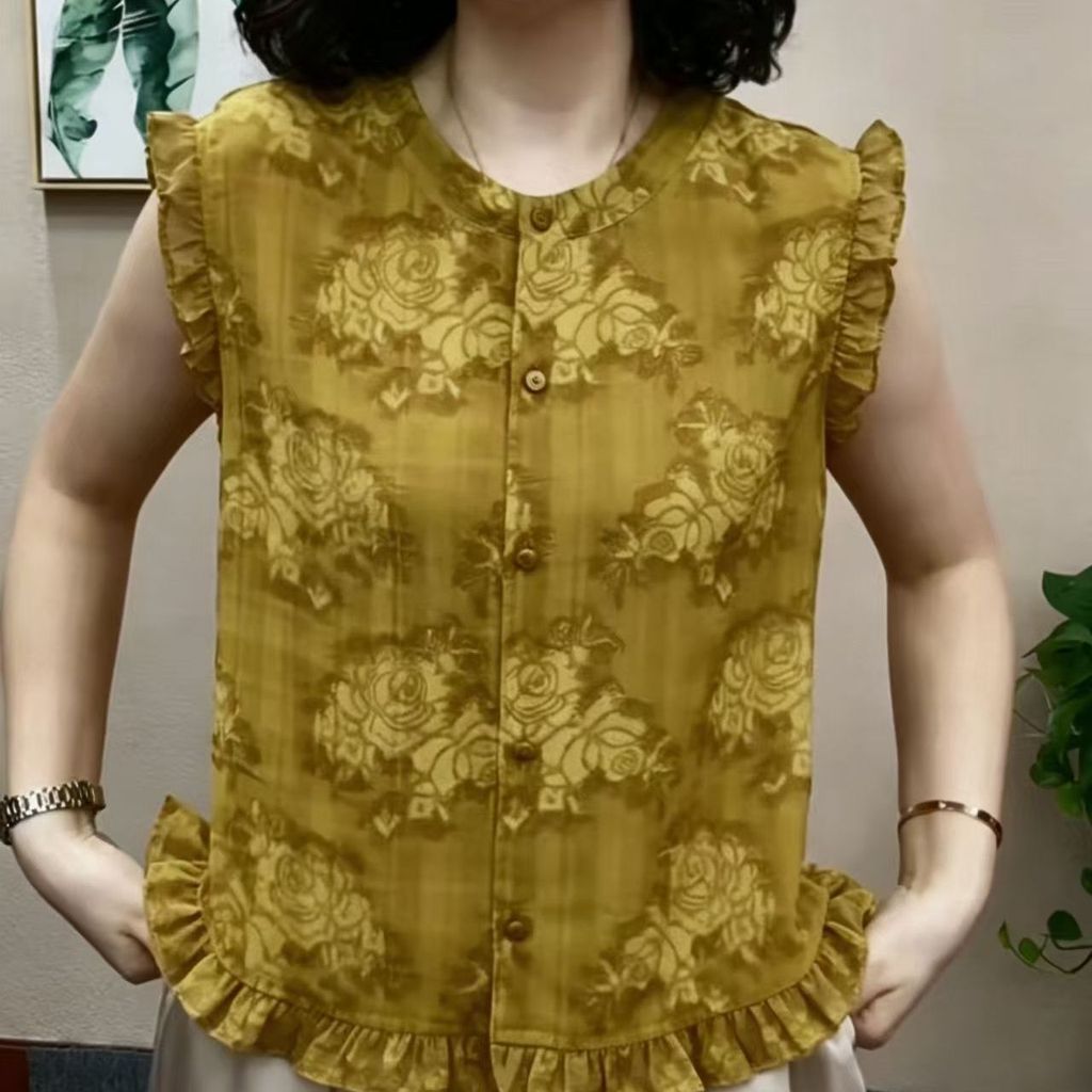 สไตล์ใหม่ [Fungus Edge Design] Sleeve Printing Fashion Casual Western Style All-Match Top kdie666.tw