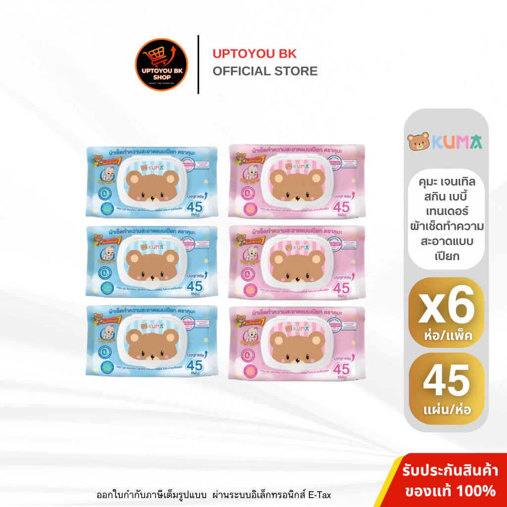 (แพ็ค 6 ห่อ) KUMA ทิชชู่เปียก คุมะ รุ่นฝาปิด 45 แผ่น