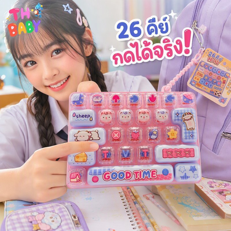 พวงกุญแจคีย์บอร์ด 26 ปุ่ม ของเล่นกดคลายเครียด คาวาอี้ กดได้จริง ห้อยกระเป๋า ตกแต่งกุญแจ