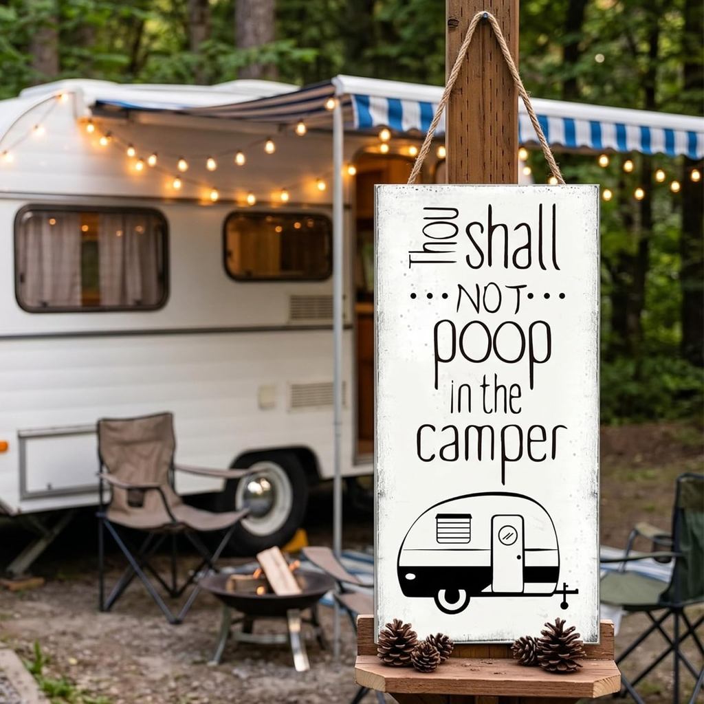 Thou Shall ไม่เซ่อใน Camper ป้ายตกแต่งไม้ 11.8 x 5.9 นิ้ว Travel Trailer Wall Art สําหรับ Home Farmh