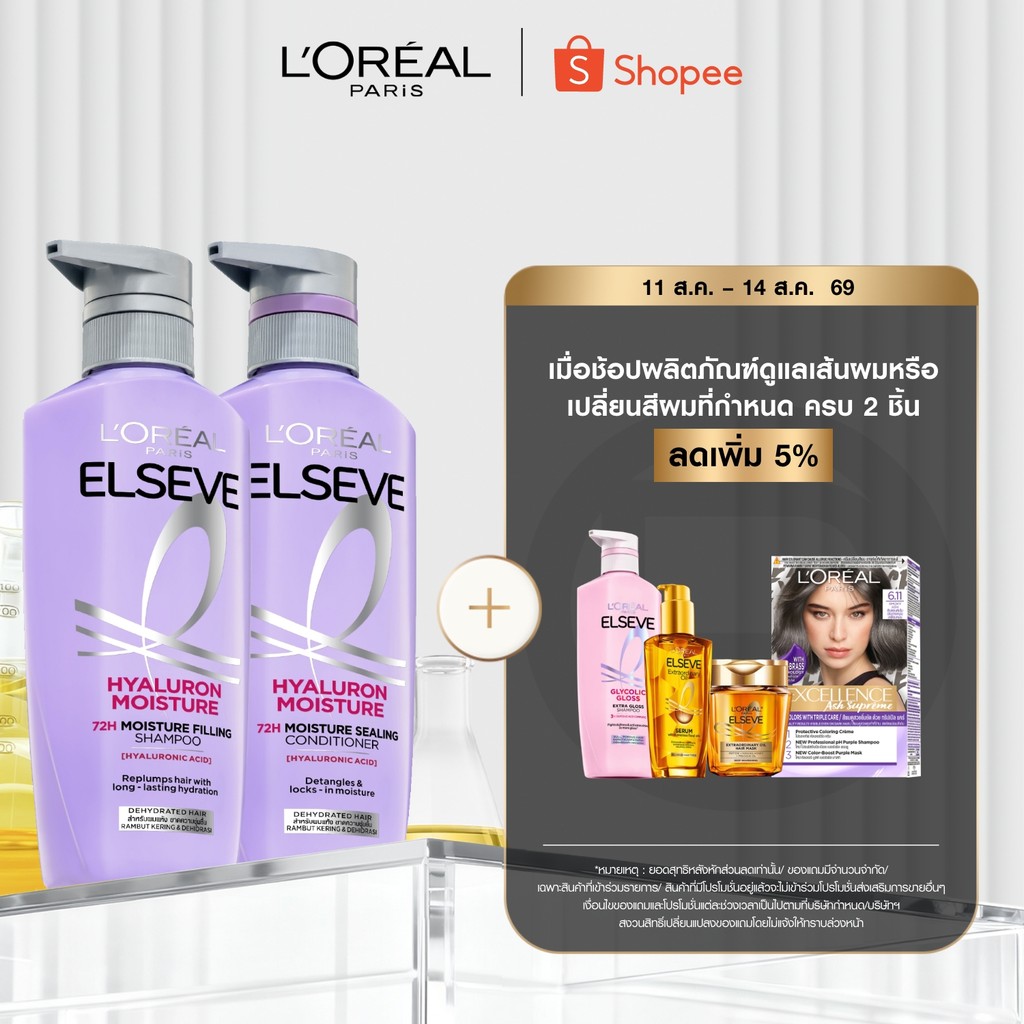 [แพ็กคู่] ลอรีอัล ปารีส L'Oréal Elseve Hyaluron Moisture 72H