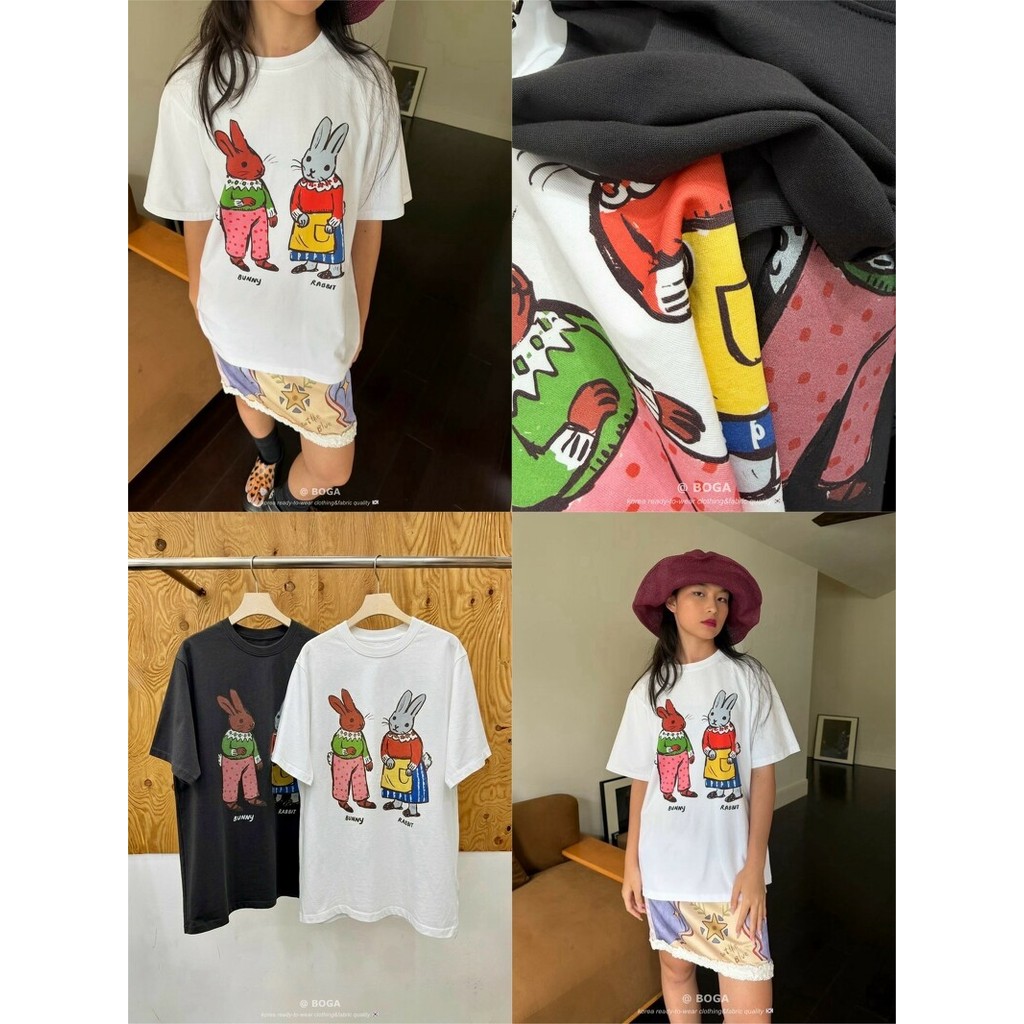เสื้อยืดโอเวอร์ไซส์ลายกระต่ายคู่