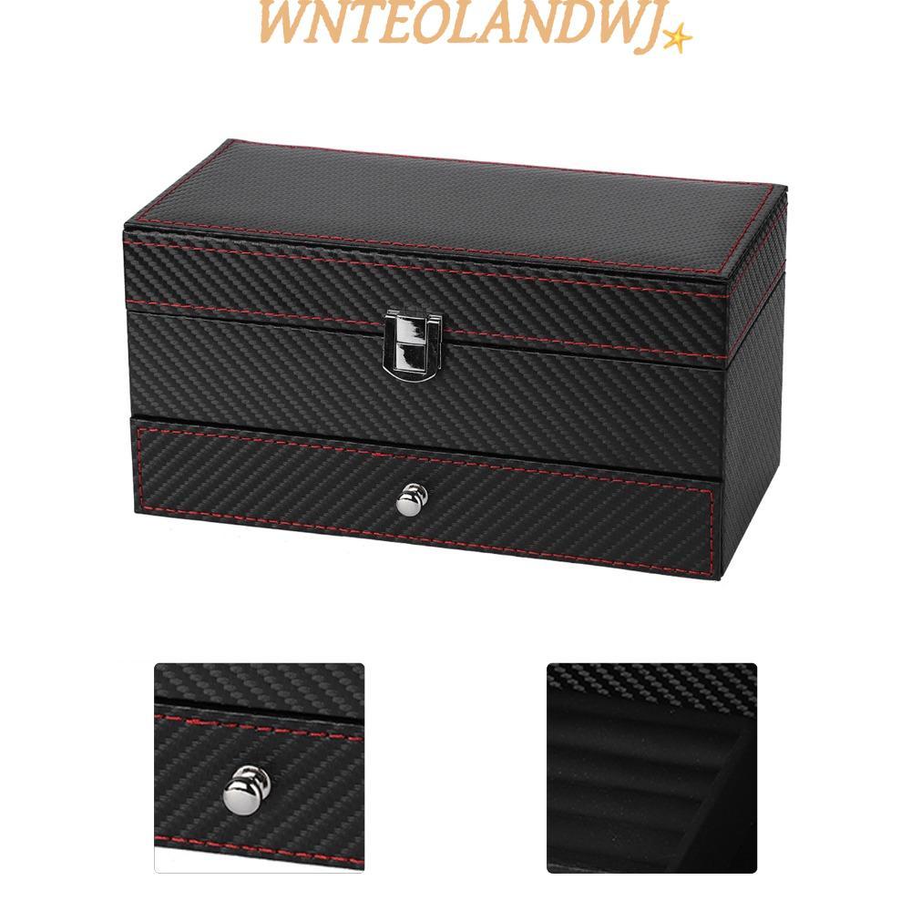 WNTEOLANDWJ ที่เก็บเครื่องประดับ , 22.2 * 11 * 11.2 ซม. คาร์บอนไฟเบอร์ PU กล่องเก็บเครื่องประดับ, กล่องสร้อยข้อมือสีดํามีสไตล์ Home Storage