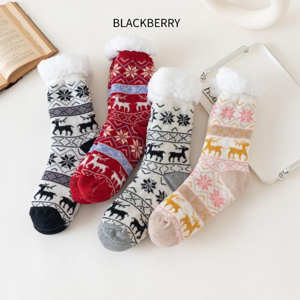 BLACKBERRY Fuzzy Slipper Socks, Anti-Slip Grip Soft Non-Slip Floor Socks, Festive Warm Thermal Linin