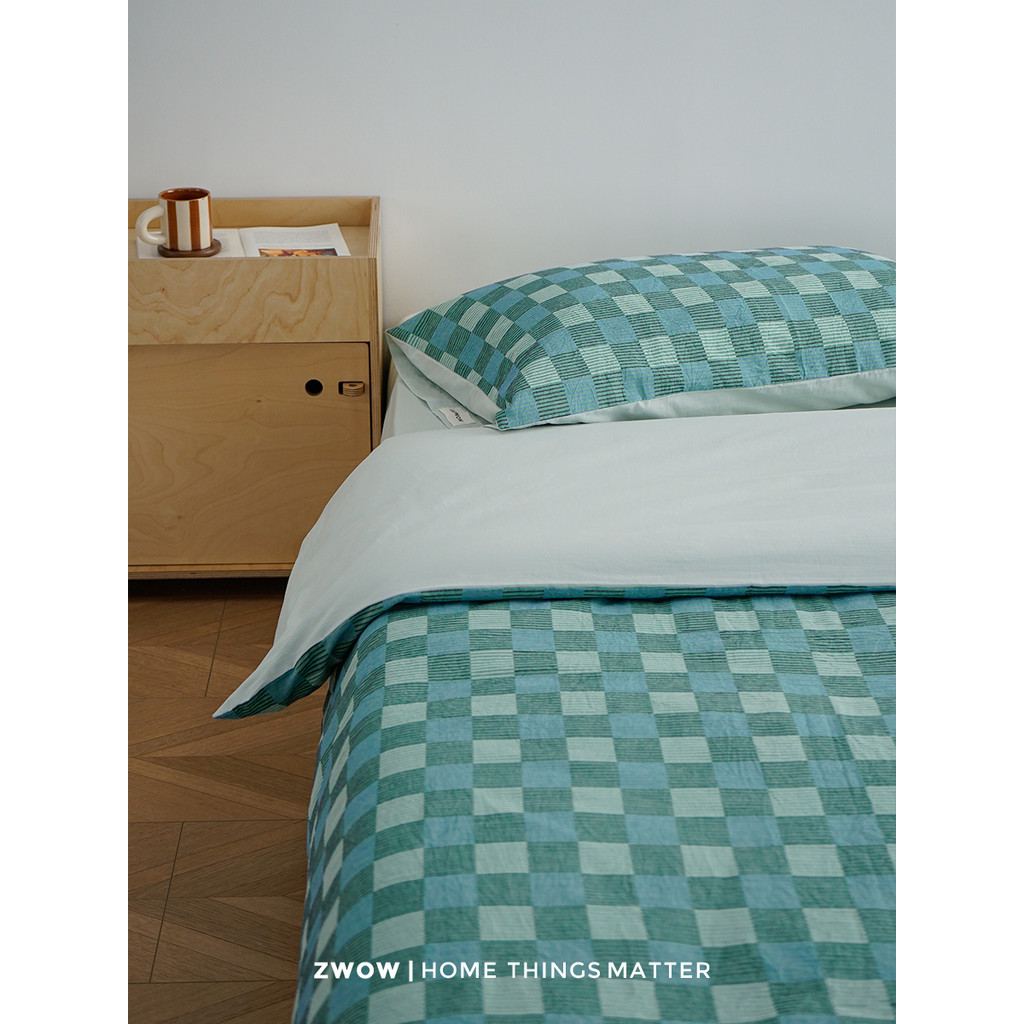 Reclining zwow [Marseille Green Check] Cotton Jacquard Retro Style Plaid Stripes Light Luxury High-E