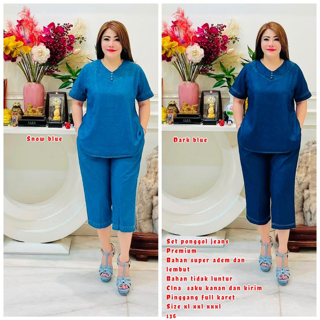 J-11 FASHION *DENIM PREMIUM - 136 Premium Womens 7/8 JEANS Set V Neck Buttons Wrap Variations 3 Cool