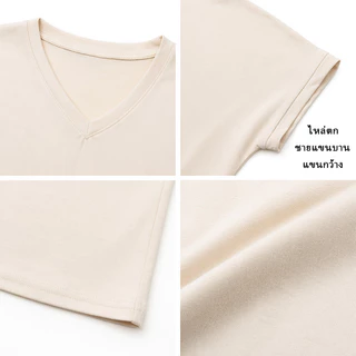 【เสื้อยืดโอเวอร์ไซส์】 (50-150 กก.) ผู้หญิง ฤดูร้อน น้ำหนักเกิน หลวม ธรรมดา เสื้อยืด แขนสั้น คอวี ท็อปส์ซู สวมใส่ลำลอง