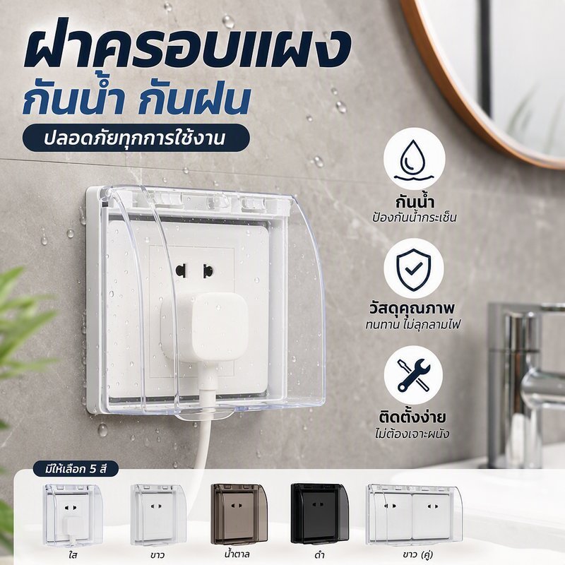 พร้อมส่ง COD ฝาครอบแผง กันน้ำ 86แบบ ติดตั้งไม่เจาะรู วัสดุพีซี เปิด90องศา ห้องสุขา กล่องปลั๊กไฟ
