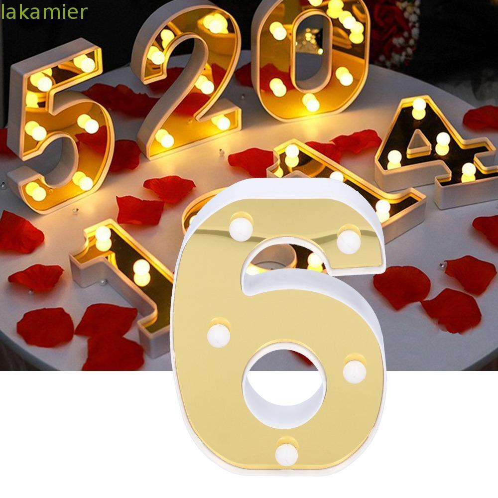 LAKAMMY Sign Lamp, Warm White Light แบตเตอรี่ขับเคลื่อน LED Number Light, ตกแต่ง 6 LED Number 6 Gold