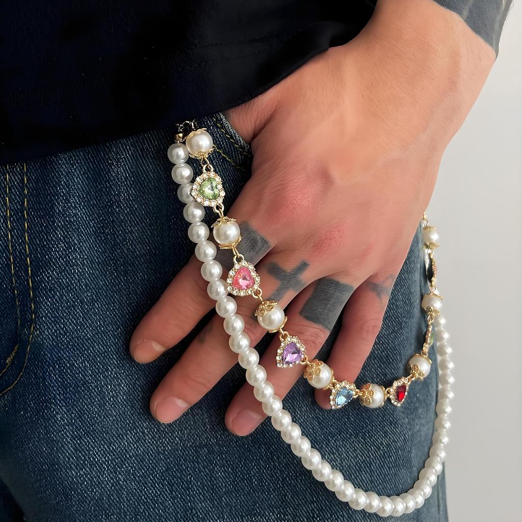 ชั้นกระเป๋าสตางค์กางเกงโซ่สําหรับผู้ชายผู้หญิง Jean Pocket Chain Gold Silver Pearl Biker Chains Punk