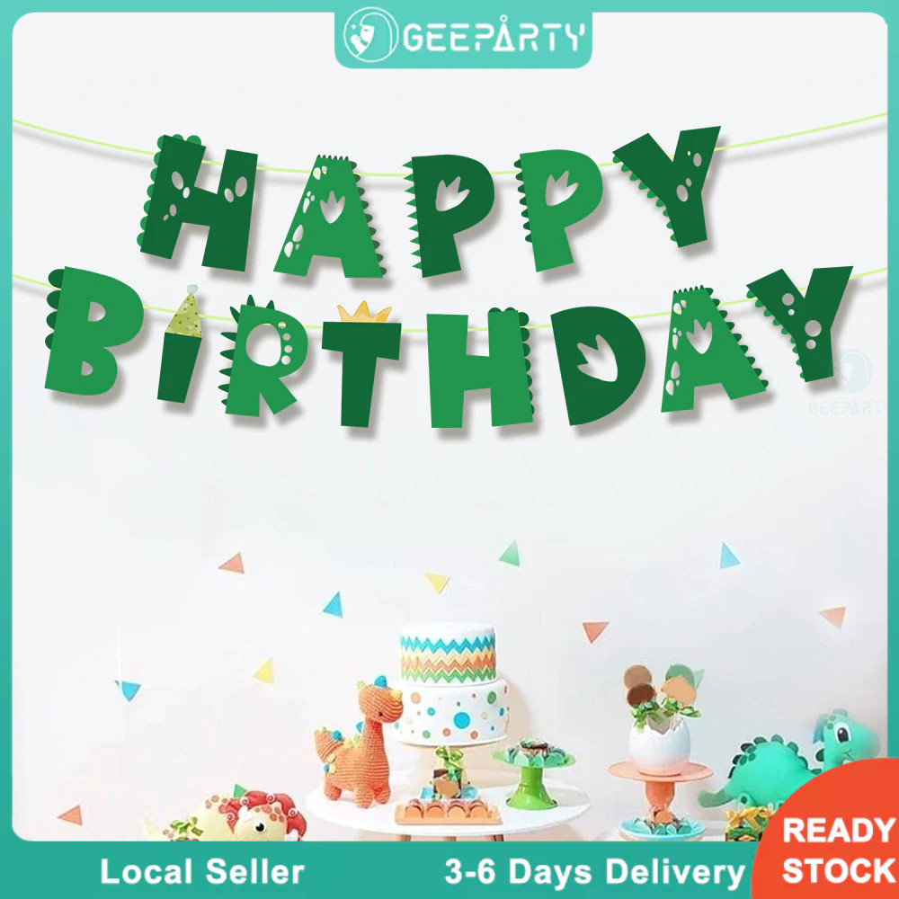 GeeParty ธงตกแต่งวันเกิดไดโนเสาร์ 1 ชุด แบนเนอร์กระดาษธีมจูราสสิค สำหรับเด็กผู้ชาย ตกแต่งปาร์ตี้