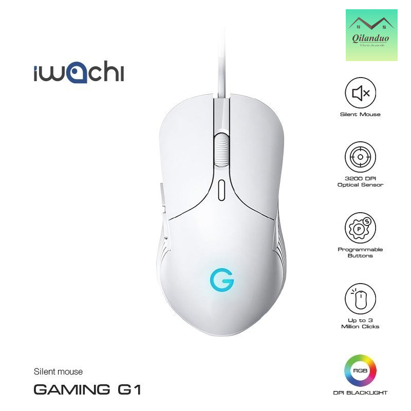 IWACHI G1 เมาส์เกมมิ่งมีสาย 6 ปุ่ม DPI 800-3200 ปรับได้ ไมโครสวิตซ์ 3 ล้านคลิก
