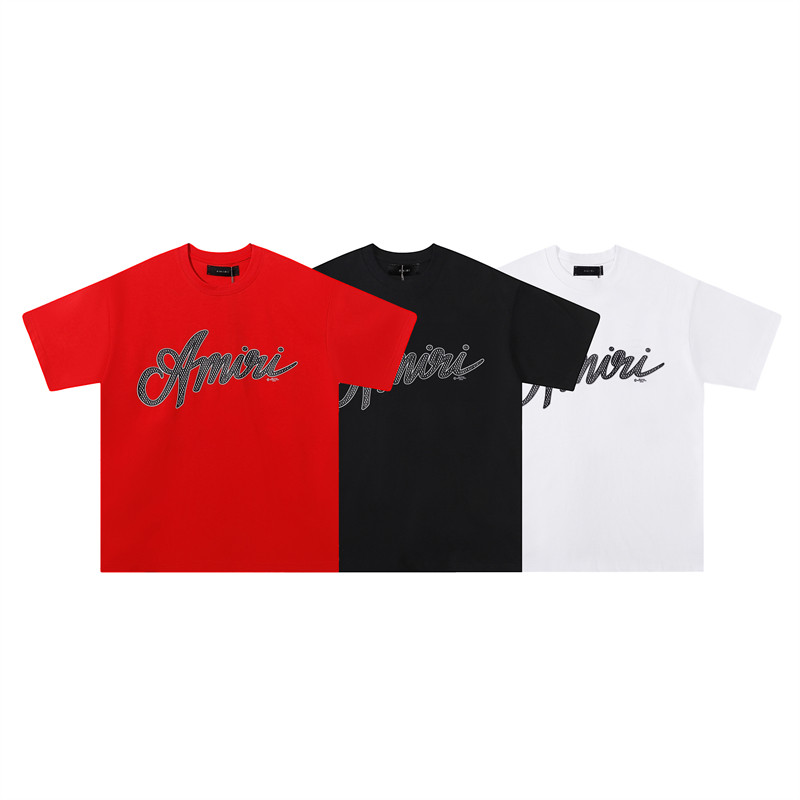 Ready Stock  🆕 AMIRI New Letter พิมพ์ผ้าฝ้ายแท้ลําลองแขนสั้นคอกลมเสื้อยืด