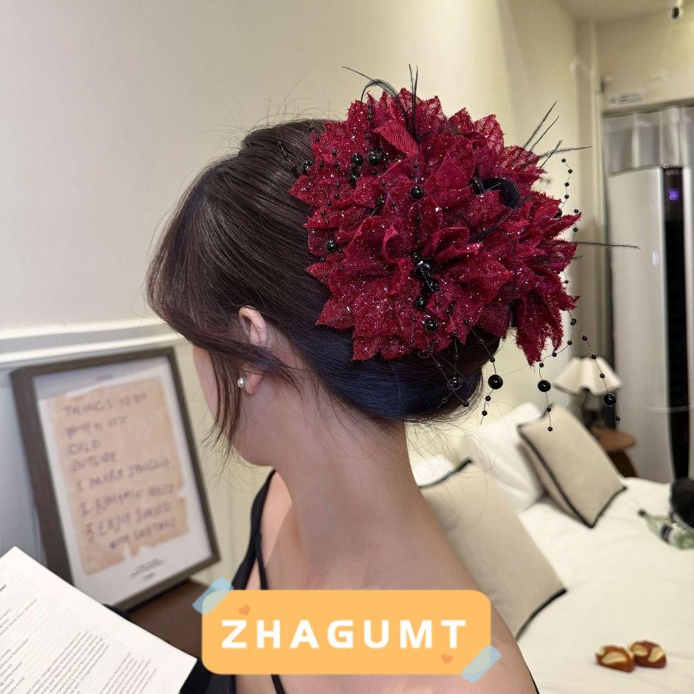ZHAGUMT366KB ผม Claw, พลาสติกเลื่อมโลภคลิป, พู่หรูหรา Peony ดอกไม้ Shark คลิปผู้หญิง