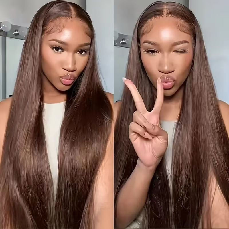 New Product#Fashionable women's long straight hair wig Best-selling front lace middle-parted dark br