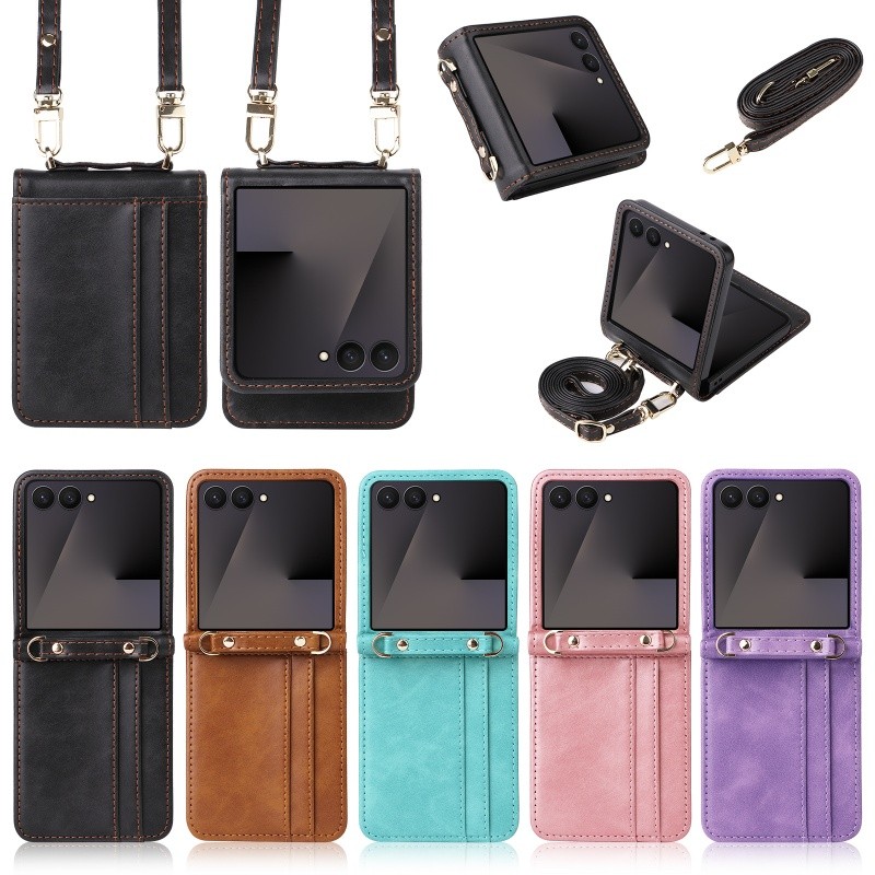 เชือกเส้นเล็กแบบบูรณาการกันกระแทกช่องเสียบการ์ดซองหนังสําหรับ Samsung Galaxy Z Flip 8 Flip 7 6 ป้องกันรอยขีดข่วนฝาครอบโทรศัพท์ป้องกัน