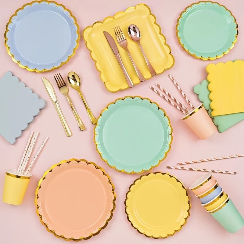 Gilding Monochrome Disposable Tableware Birthday Party Cake Plate Dinner Plate Set Paper Plate Paper