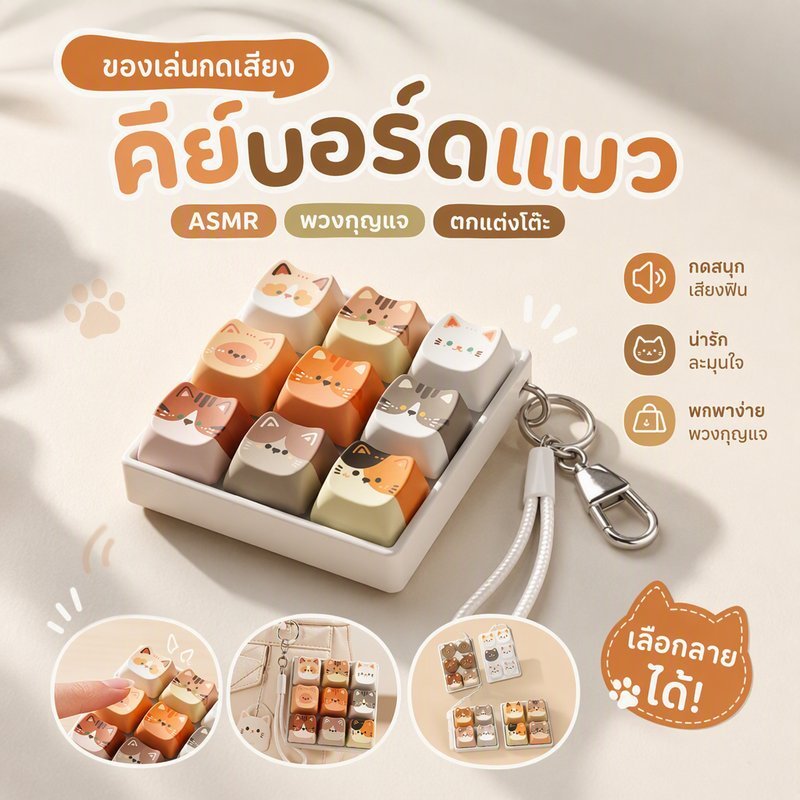 ของเล่นกดเสียง คีย์บอร์ดแมว ASMR พวงกุญแจ ตกแต่งโต๊ะ น่ารัก เลือกลายได้ พกพาง่าย