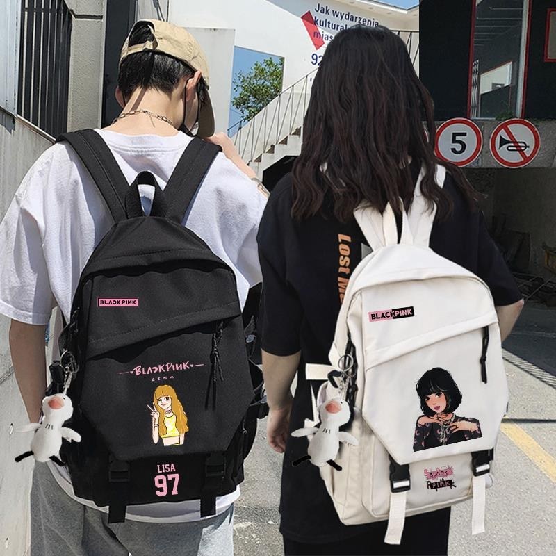BLACKPINKROSE Student Street Wear Backpack LISA JISOO สินค้าน่ารัก Star Support School Bag