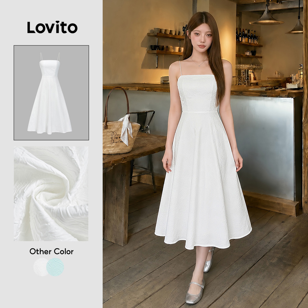 Lovito สง่างาม ชุดเดรสเนื้อผ้าสีพื้นแบบสําหรับผู้หญิง เกาหลี อินเทรนด์ L70AD083 (หลากสี)