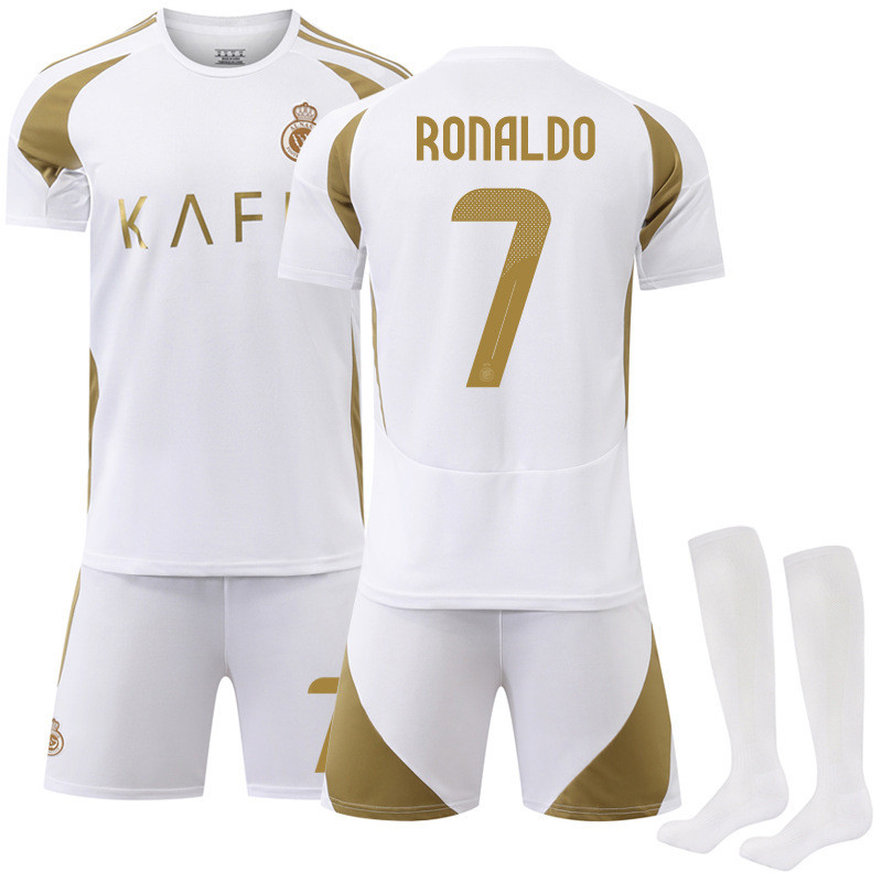 2425 Riya Victory Two Away สไตล์ใหม่ No. 7 C Luo Football Jersey Suit Saudi League White Jersey Chil