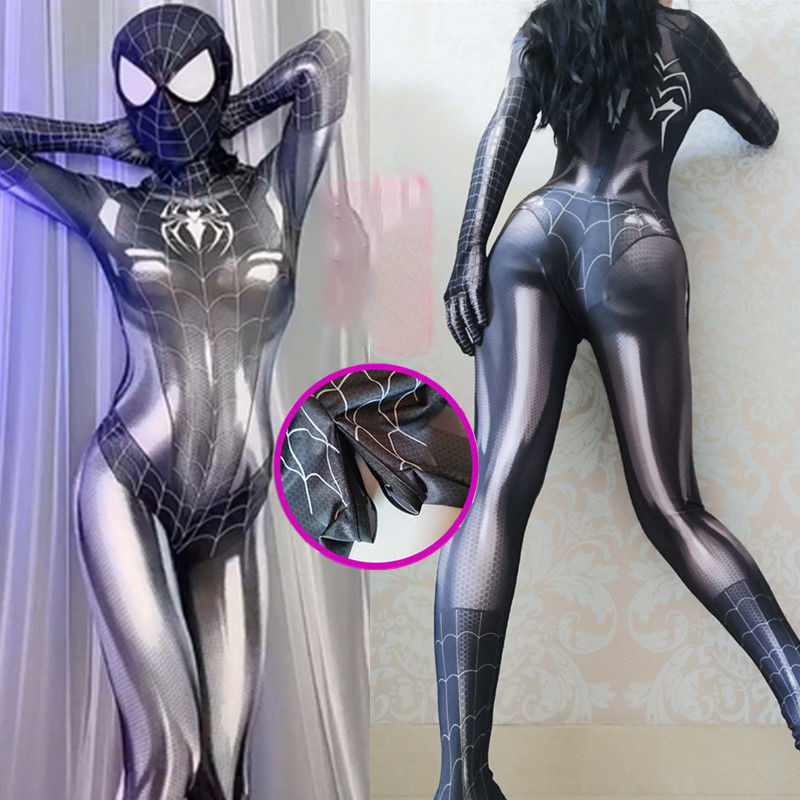 Spider-Man Superhero Sexy Zentai Bodysuit Black Red for Women Adult Halloween Costume