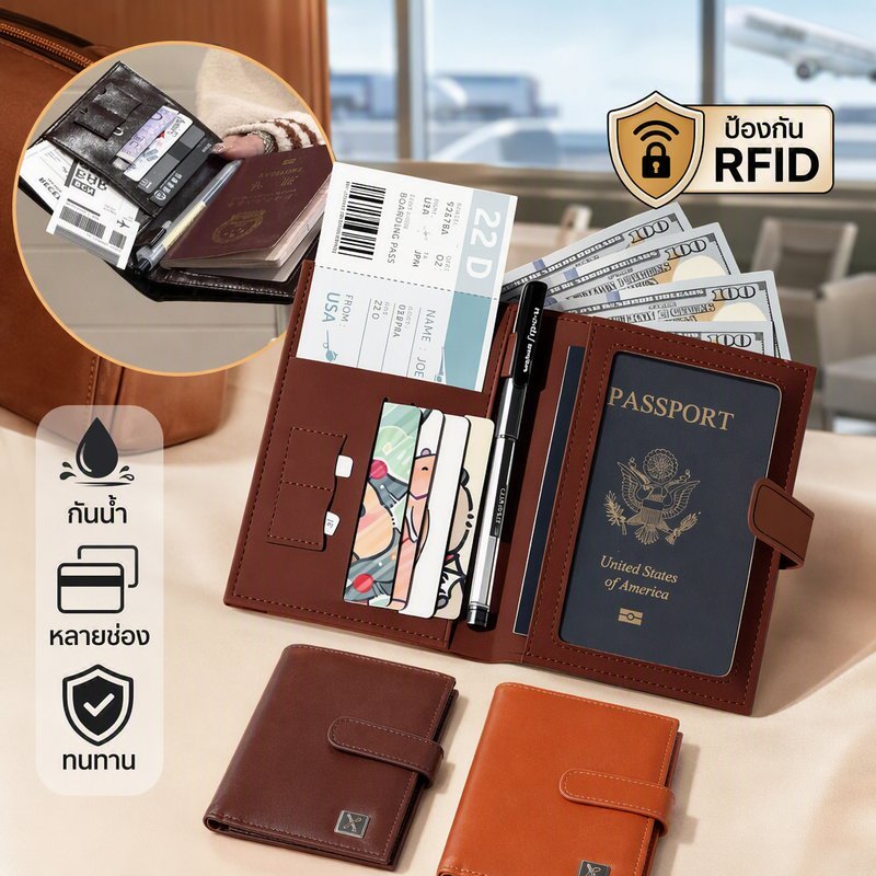 คุณภาพสูง กระเป๋าสตางค์เดินทาง【ป้องกันโจรกรรม/กันน้ำ/หลายช่อง】ป้องกัน RFID สะดวก ทนทาน ไม่รั่วน้ำ กันรอยขีดข่วน