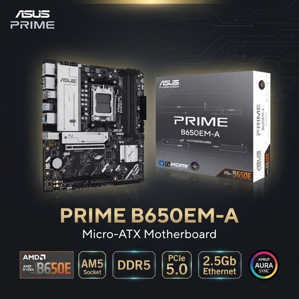 ASUS PRIME B650EM-A B650E mATX Motherboard DDR5 PCIe 5.0 2.5Gb Ethernet