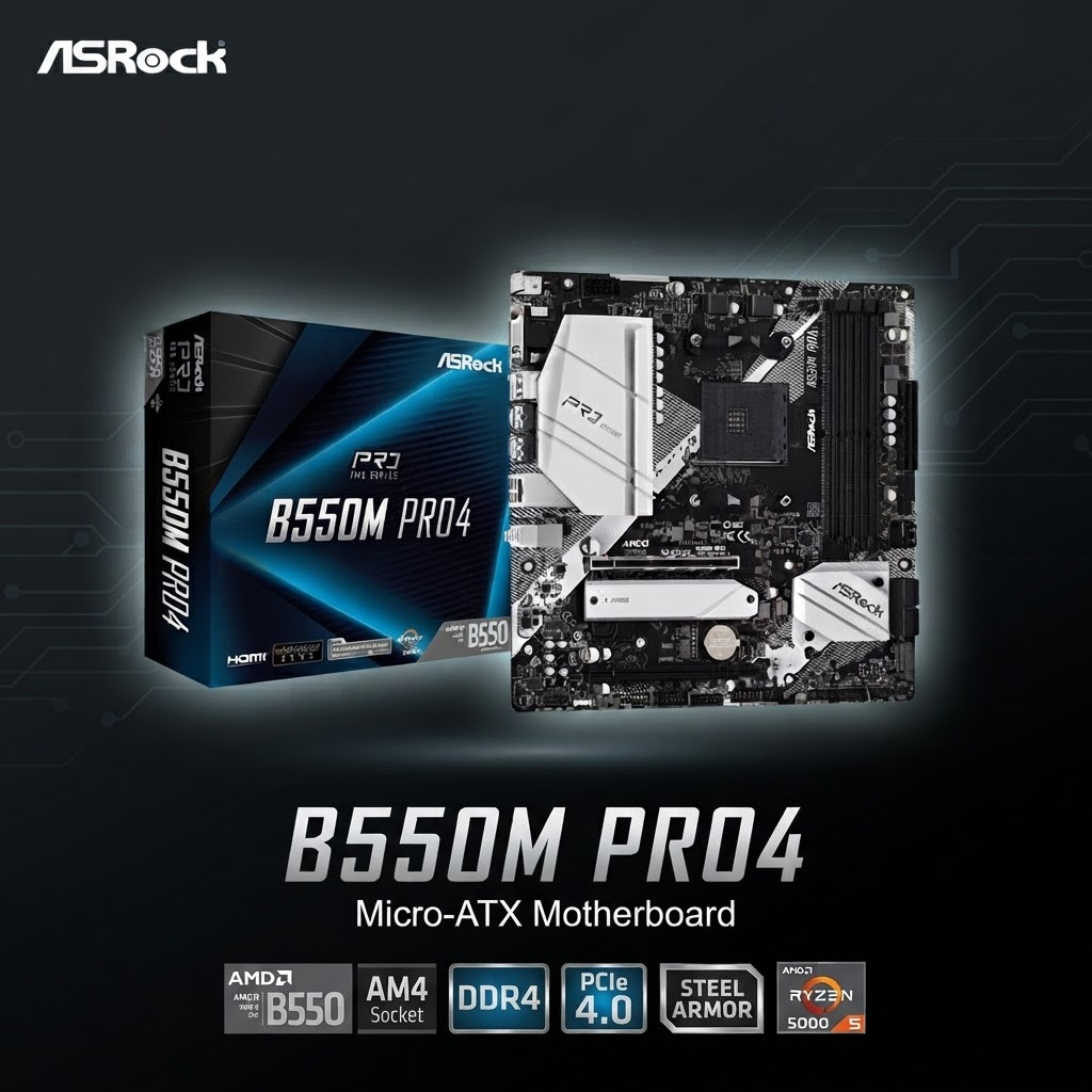 ASRock B550M Pro4 Micro-ATX Motherboard AMD Ryzen 5000 AM4 B550 PCIe 4.0