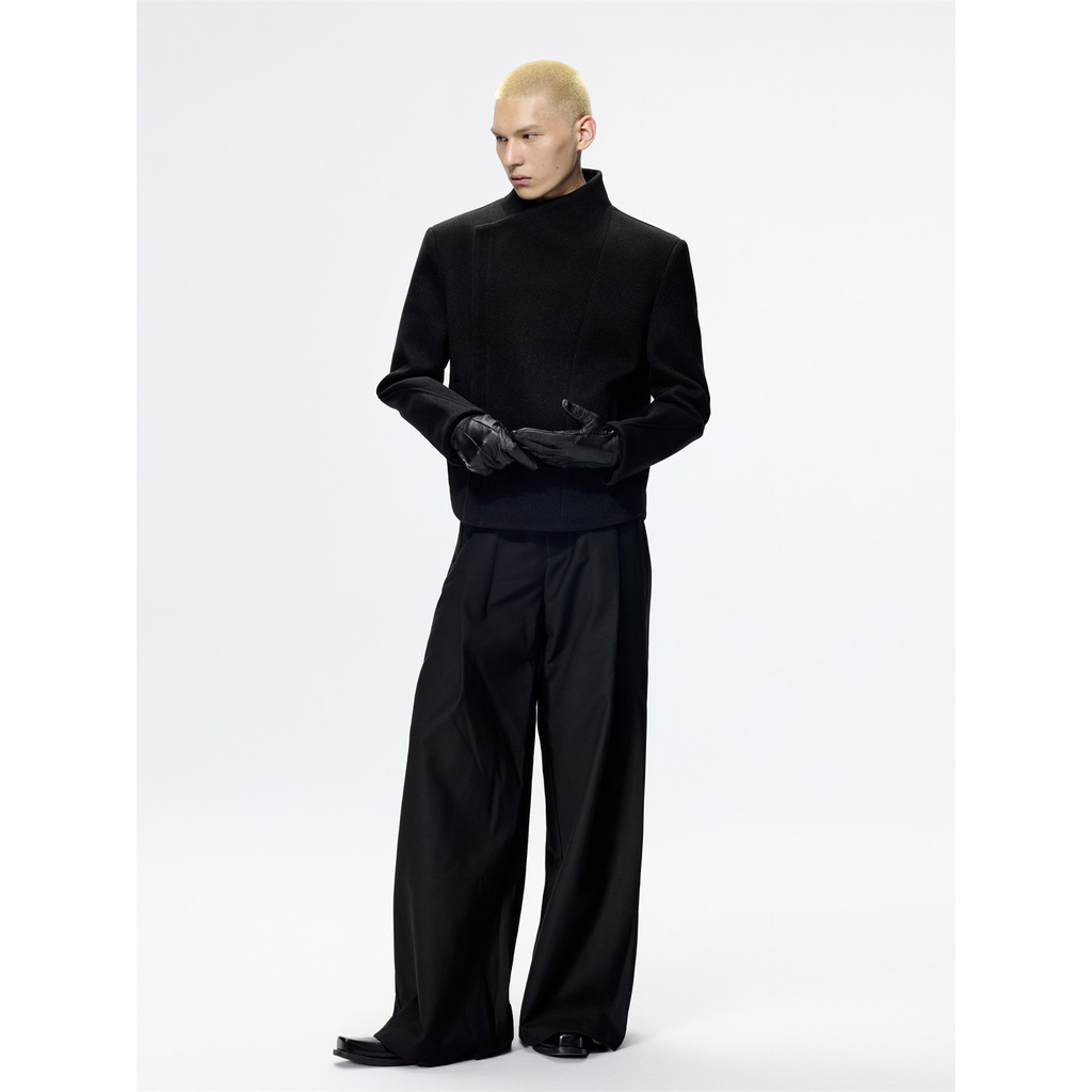 FRKM SCD 26AW Destruction Diagonal Placket แจ็คเก็ตทําด้วยผ้าขนสัตว์ V คอฤดูใบไม้ร่วงฤดูหนาวสไตล์ใหม