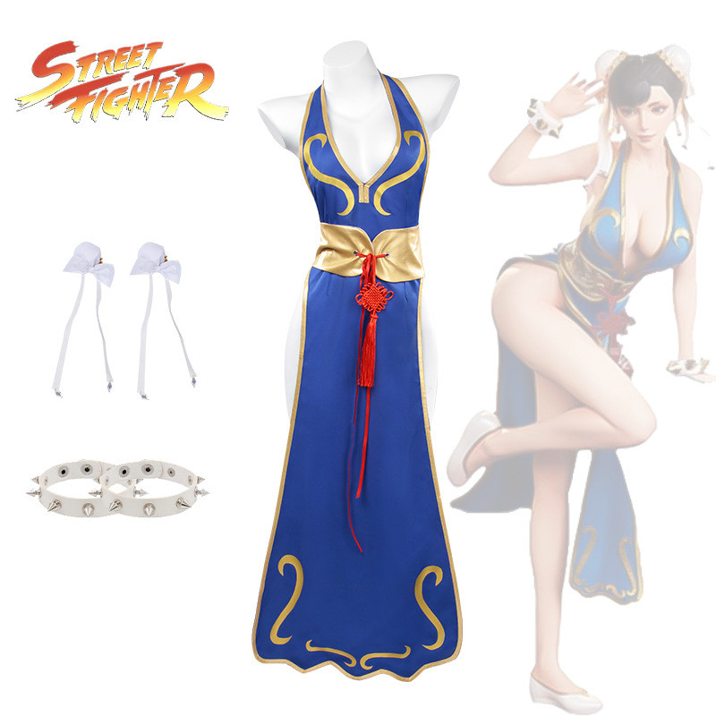 New Street Fighter Chunli เซ็กซี่ Cheongsam Lion Dance เครื่องแต่งกายอะนิเมะฮาโลวีนคอสเพลย์เครื่องแต