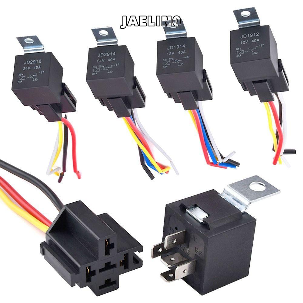JAELIN0 รีเลย์รถยนต์เงินสัมผัส JD1912 JD1914 JD2912 JD2914 พร้อมสายรัดรีเลย์ซ็อกเก็ต 12V 24V 40A