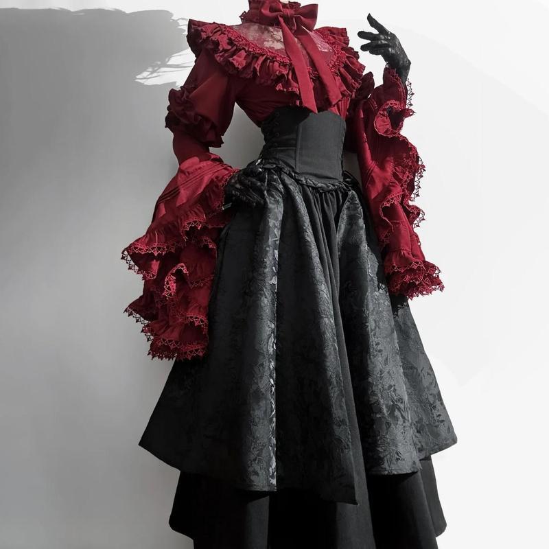 [จัดส่งฟรี] Gothic Lolita Lolita Lolita Lolita Corset Sk Retro ยุคกลาง Gorgeous Elegant Ji Sleeve Dr