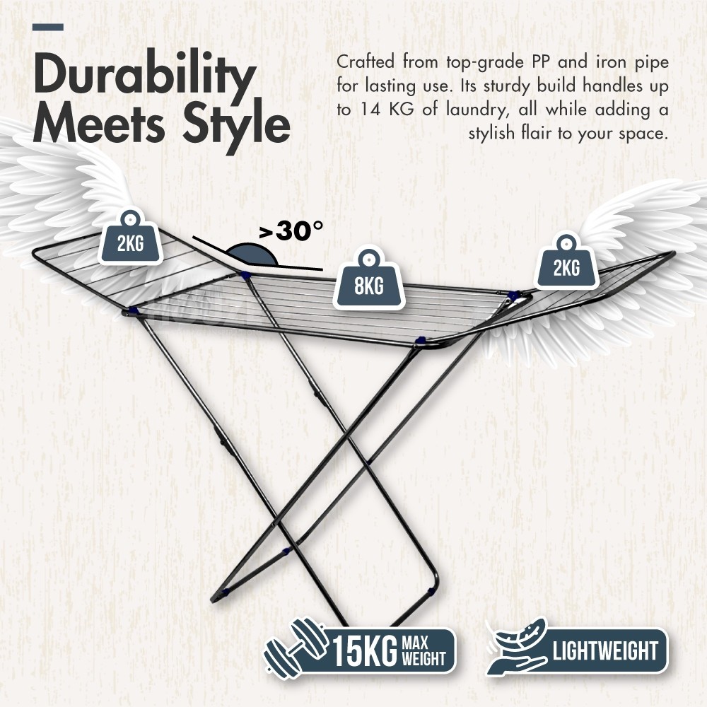 Sechoir '3 Fold' Winged Airer Rack (Upgraded Version) - Laundry | Rack | Organizer | Towels